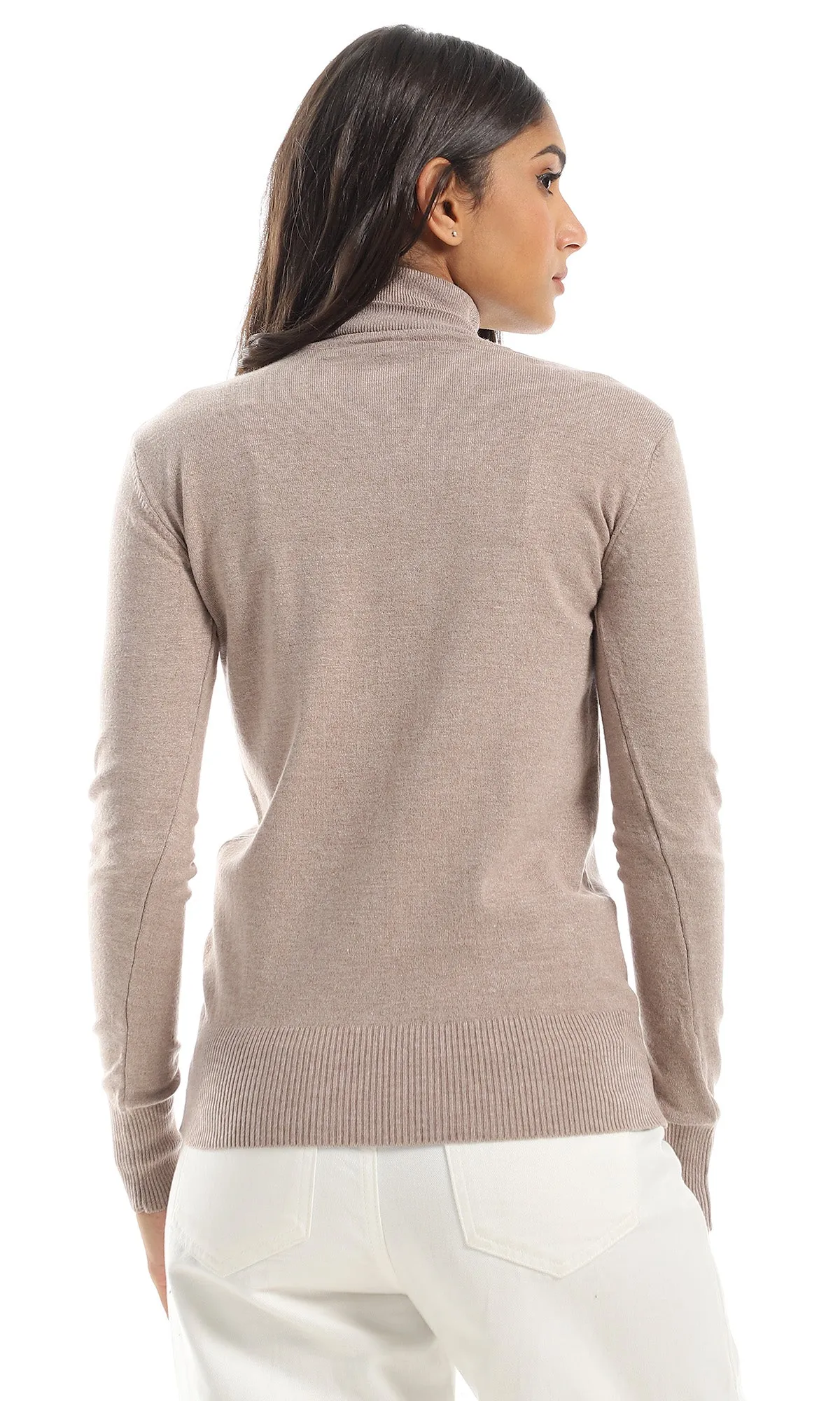 98407 Turtle Neck Heather Coffee Slip On Sweater