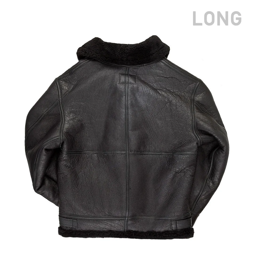 All Black B-3 Hooded Sheepskin Bomber Jacket Long Z203615BL