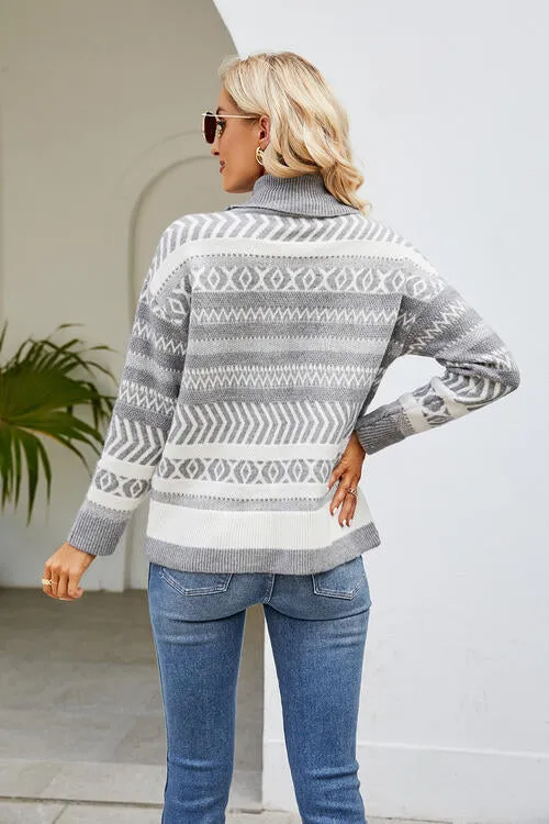 Alpine Bliss Geometric Turtleneck Sweater