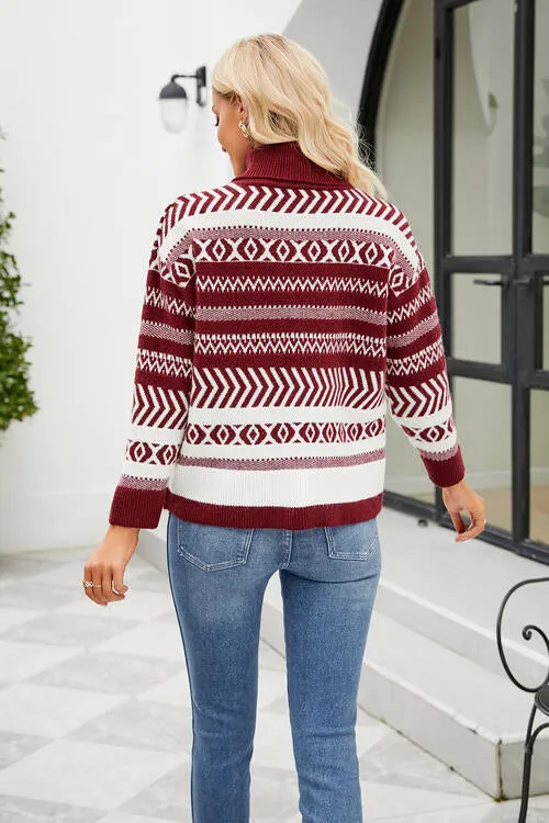 Alpine Bliss Geometric Turtleneck Sweater