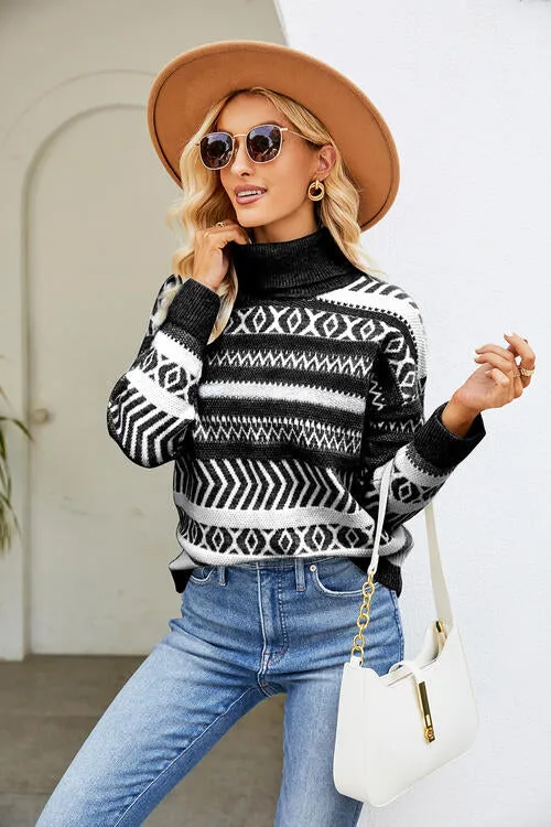 Alpine Bliss Geometric Turtleneck Sweater