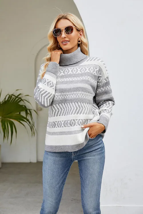 Alpine Bliss Geometric Turtleneck Sweater