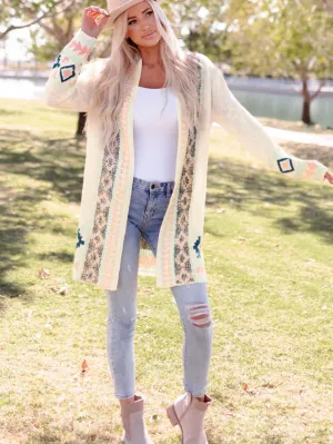 Apricot Aztec Patterned Open Front Sweater Cardigan