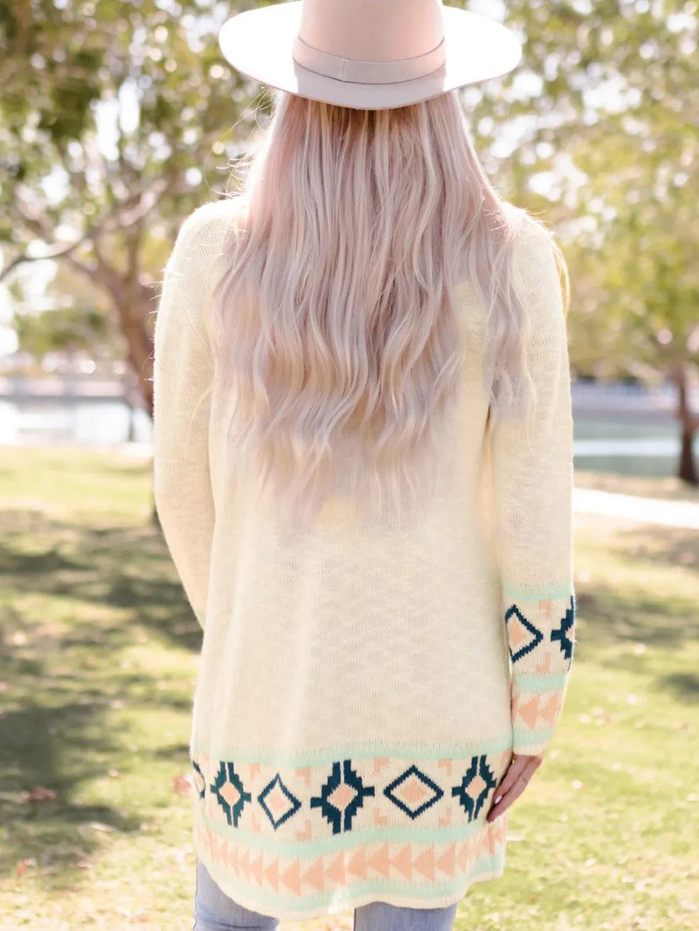 Apricot Aztec Patterned Open Front Sweater Cardigan