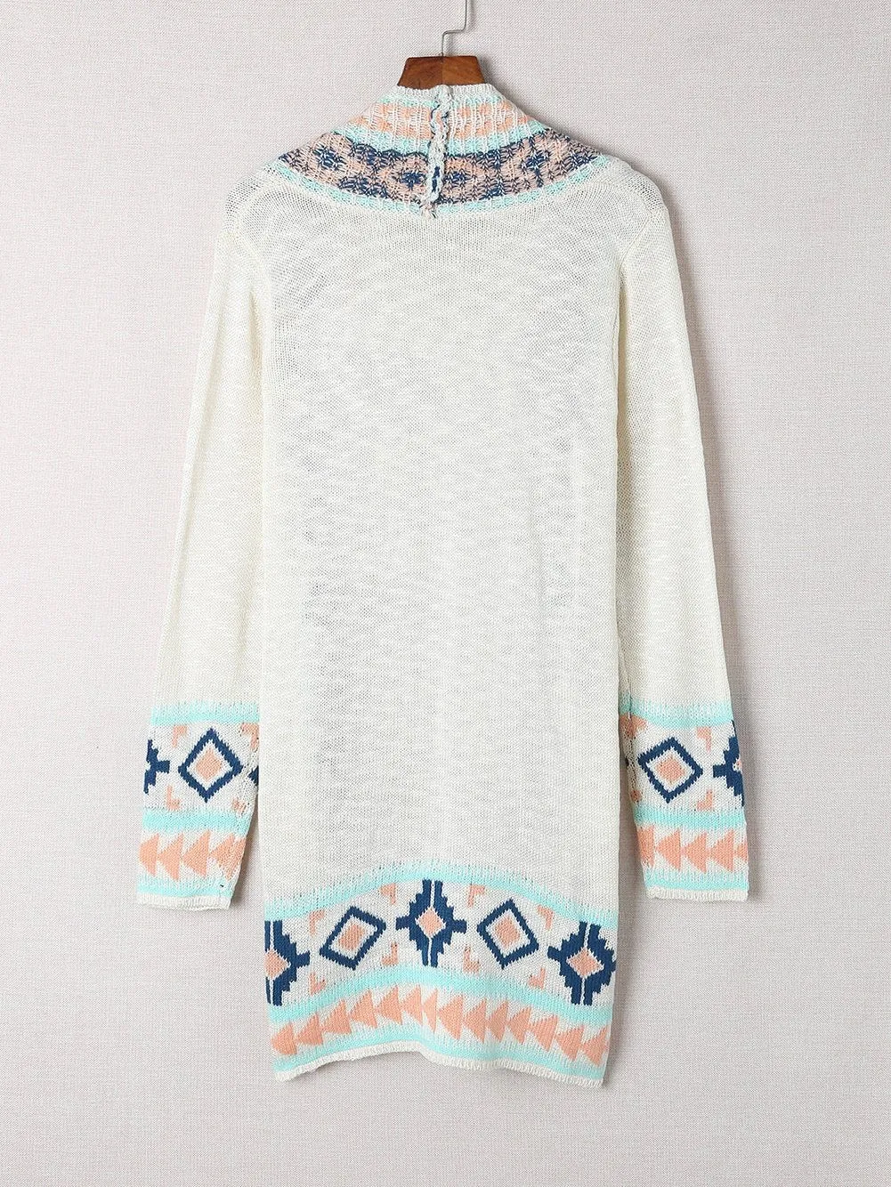 Apricot Aztec Patterned Open Front Sweater Cardigan