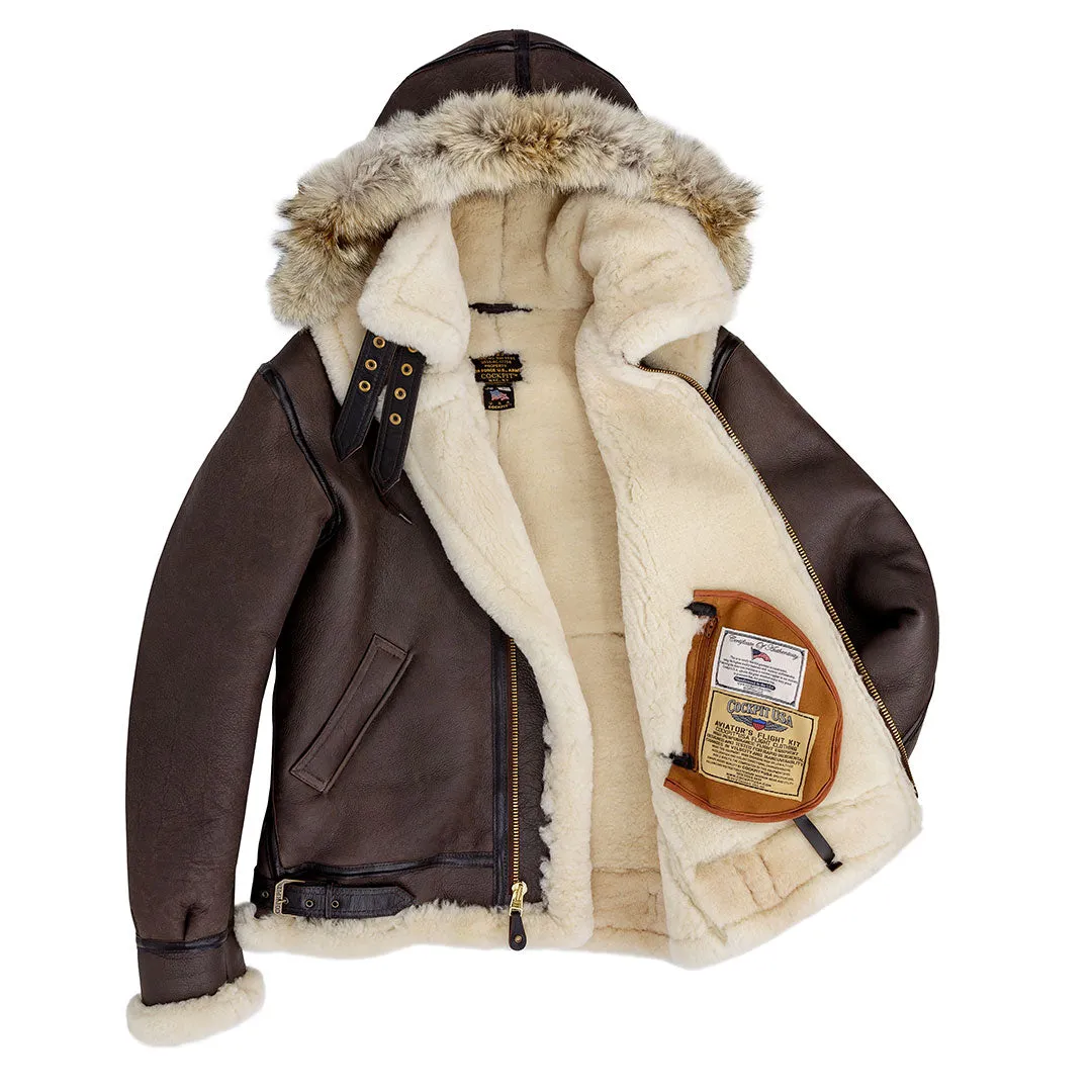 B-3 Hooded Sheepskin Bomber Jacket (Long) Z203615L