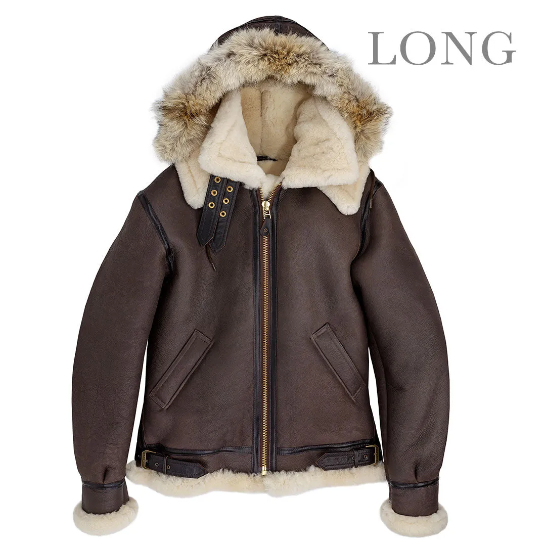 B-3 Hooded Sheepskin Bomber Jacket (Long) Z203615L