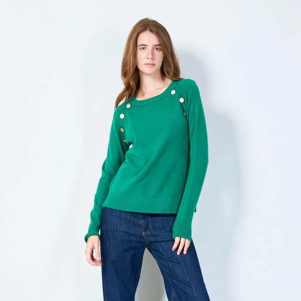 Button-accented crewneck sweater wholesale