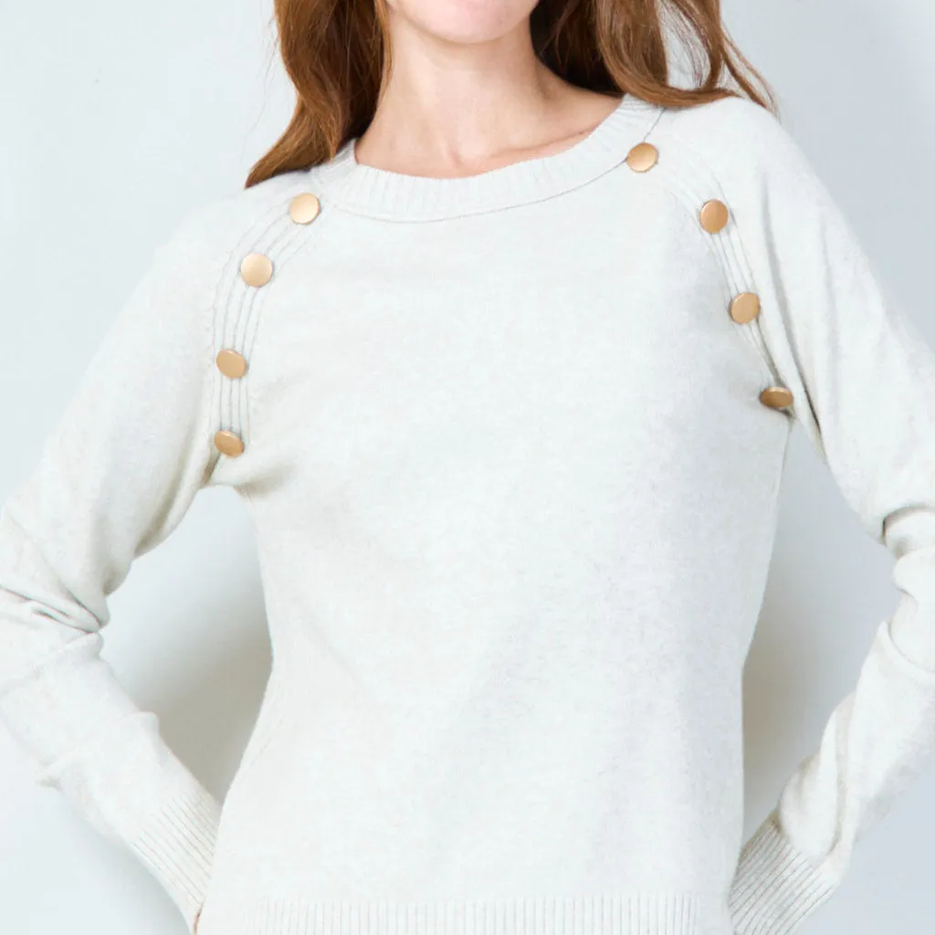 Button-accented crewneck sweater wholesale