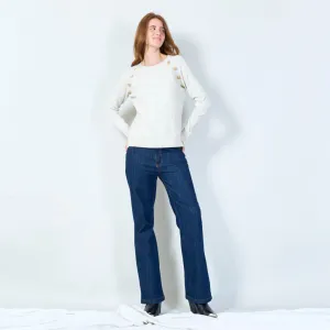 Button-accented crewneck sweater wholesale