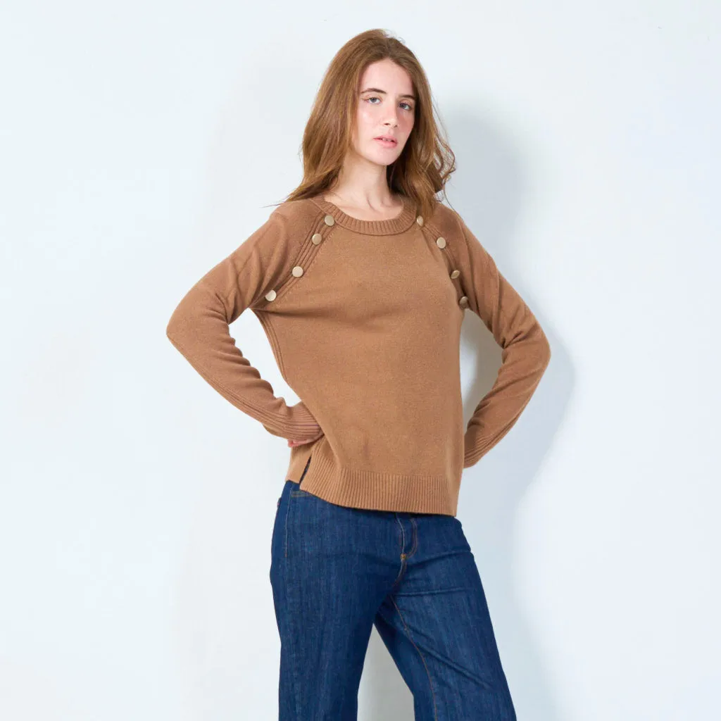 Button-accented crewneck sweater wholesale