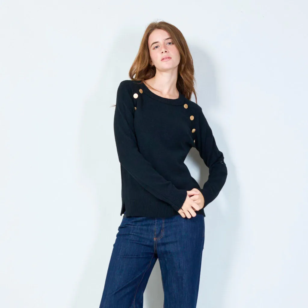 Button-accented crewneck sweater wholesale