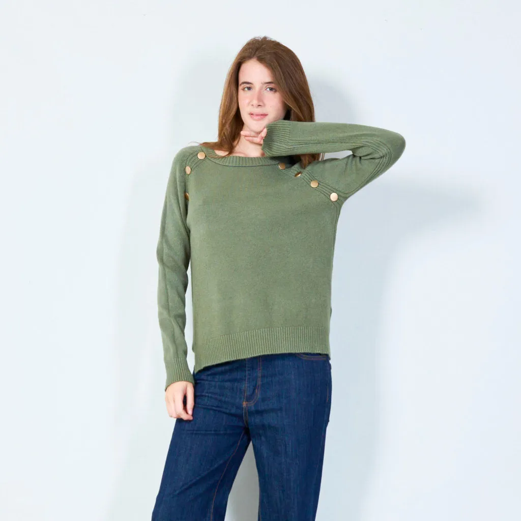 Button-accented crewneck sweater wholesale