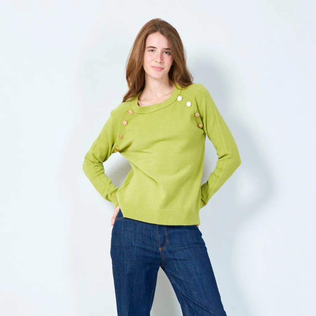 Button-accented crewneck sweater wholesale