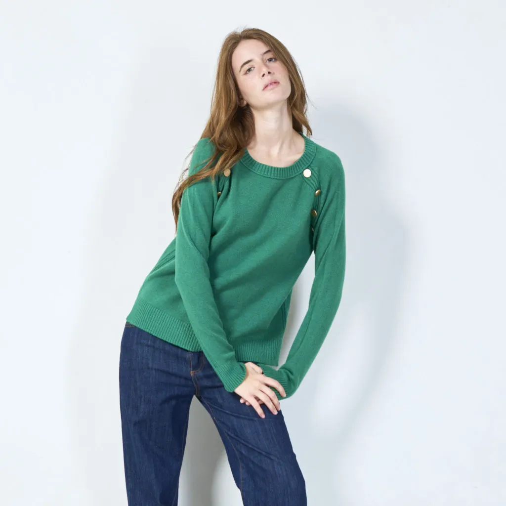 Button-accented crewneck sweater wholesale