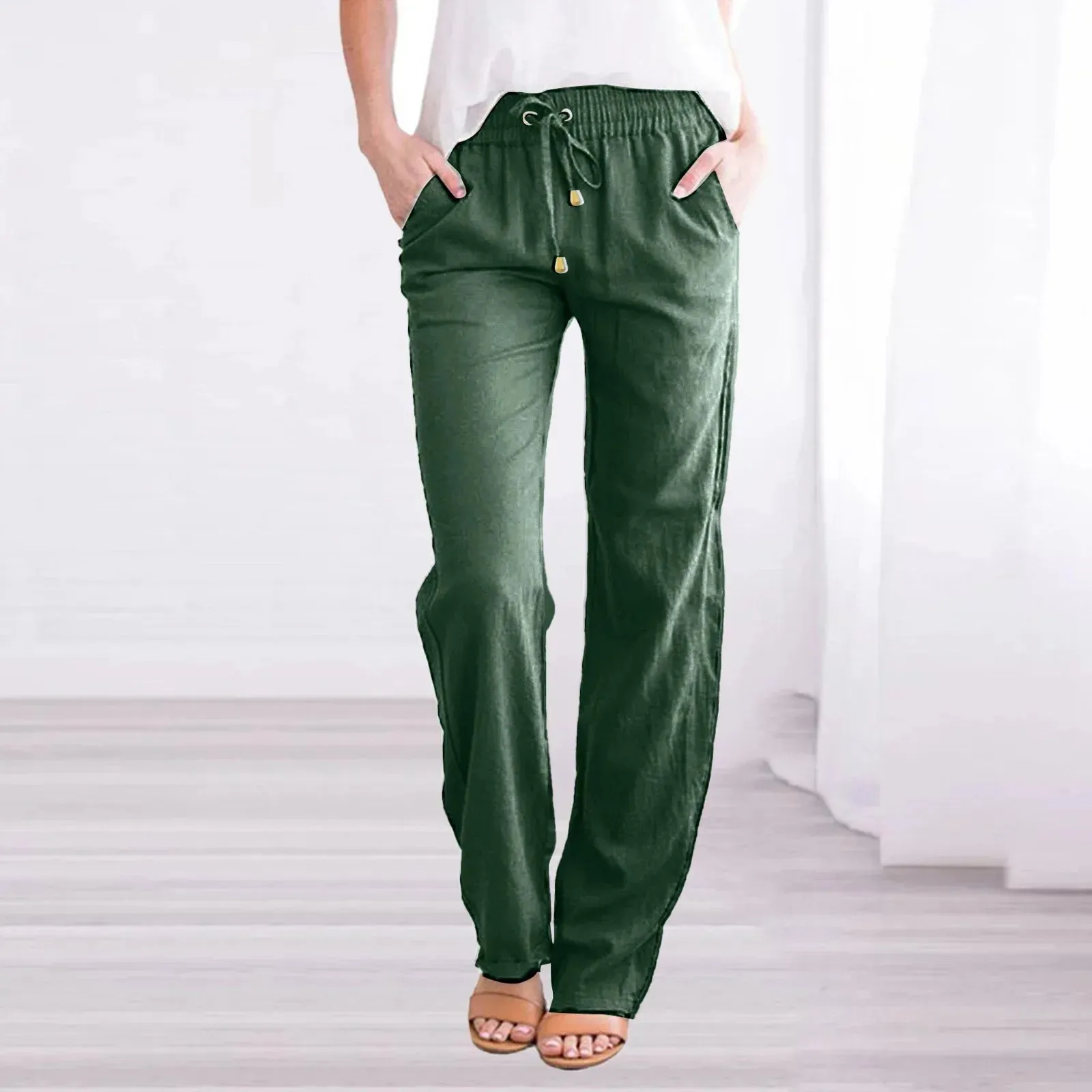 Casual Wide Leg Linen Pants