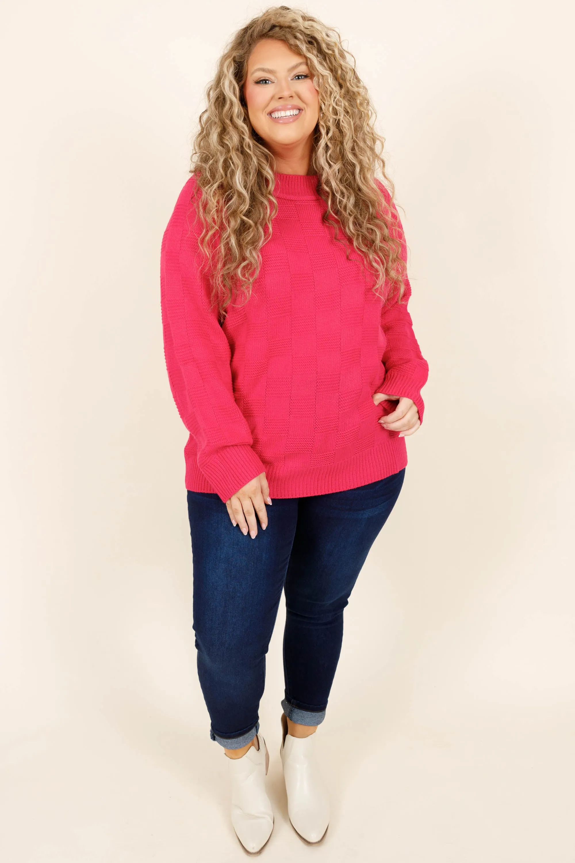 Cheshire Grin Sweater, Hot Pink