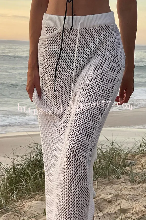 Chic Cutout See Through Knitted Lace Up Cover Up Skirt