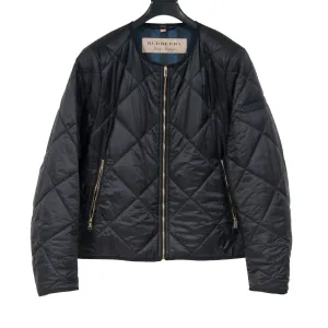 Collarless Diamond Quilted Lightweight Bomber Jacket