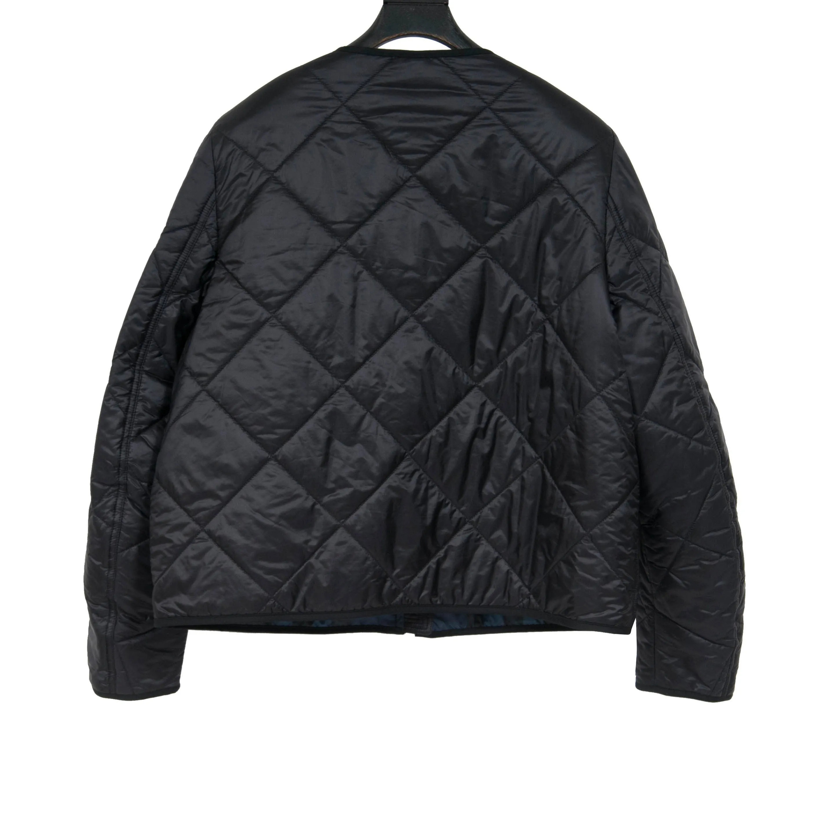 Collarless Diamond Quilted Lightweight Bomber Jacket