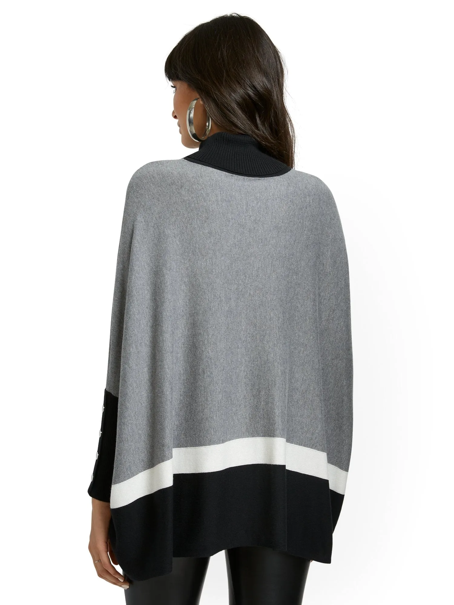 Colorblock Button-Accent Turtleneck Dolman Sweater