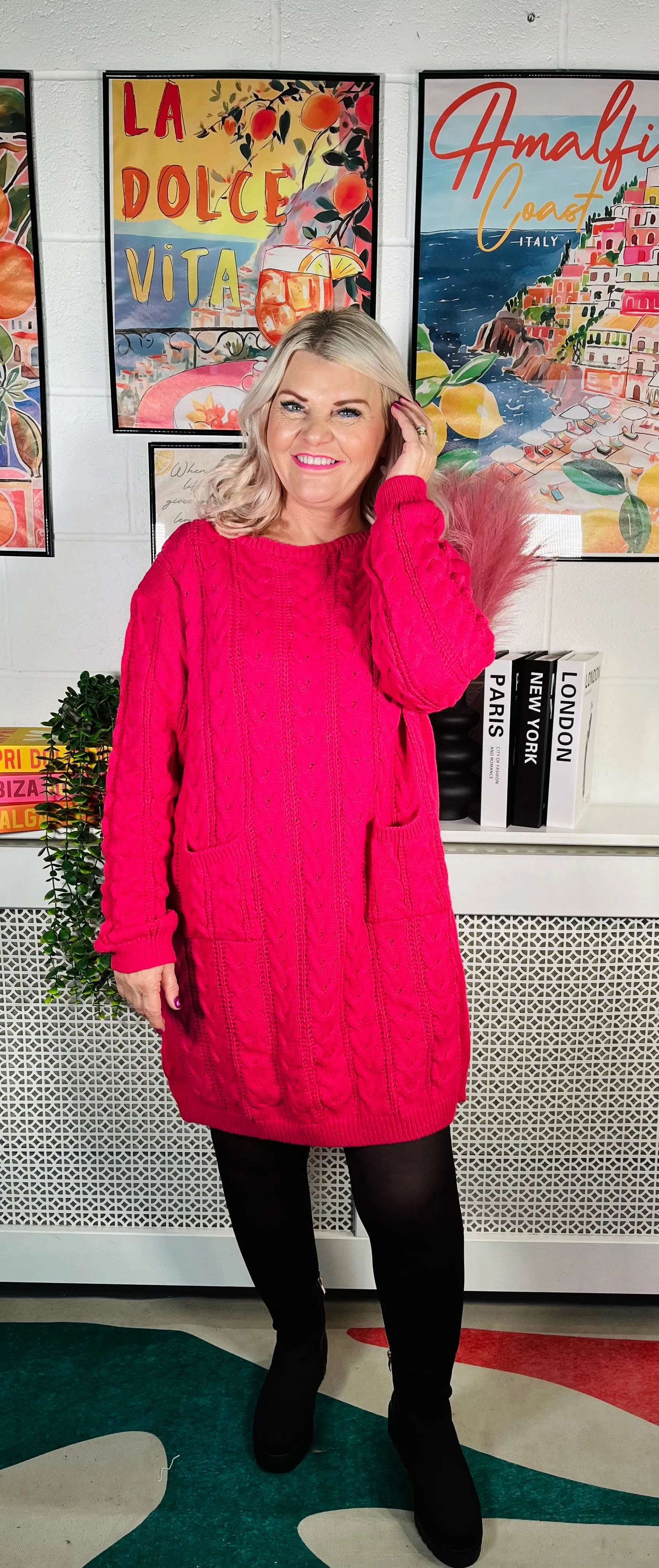 Edinburgh Knitted Dress - Lipstick Pink