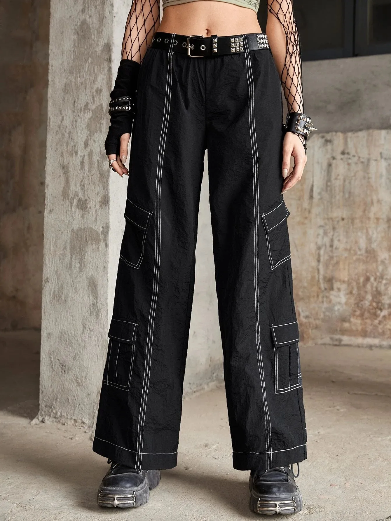 Elastic Waist Casual Plain Cargo Pant