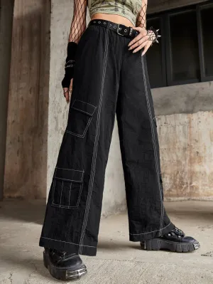 Elastic Waist Casual Plain Cargo Pant