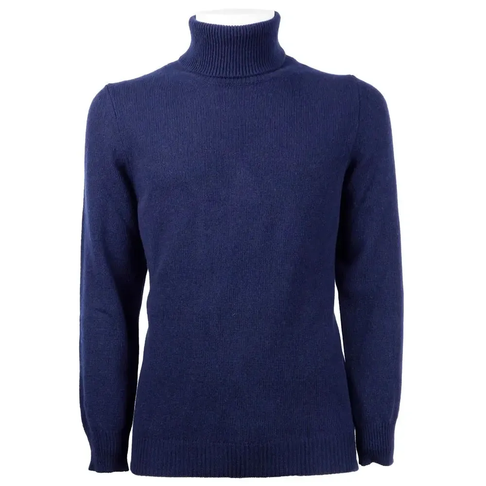 Emilio Romanelli Blue Cashmere Men Turtleneck Sweater