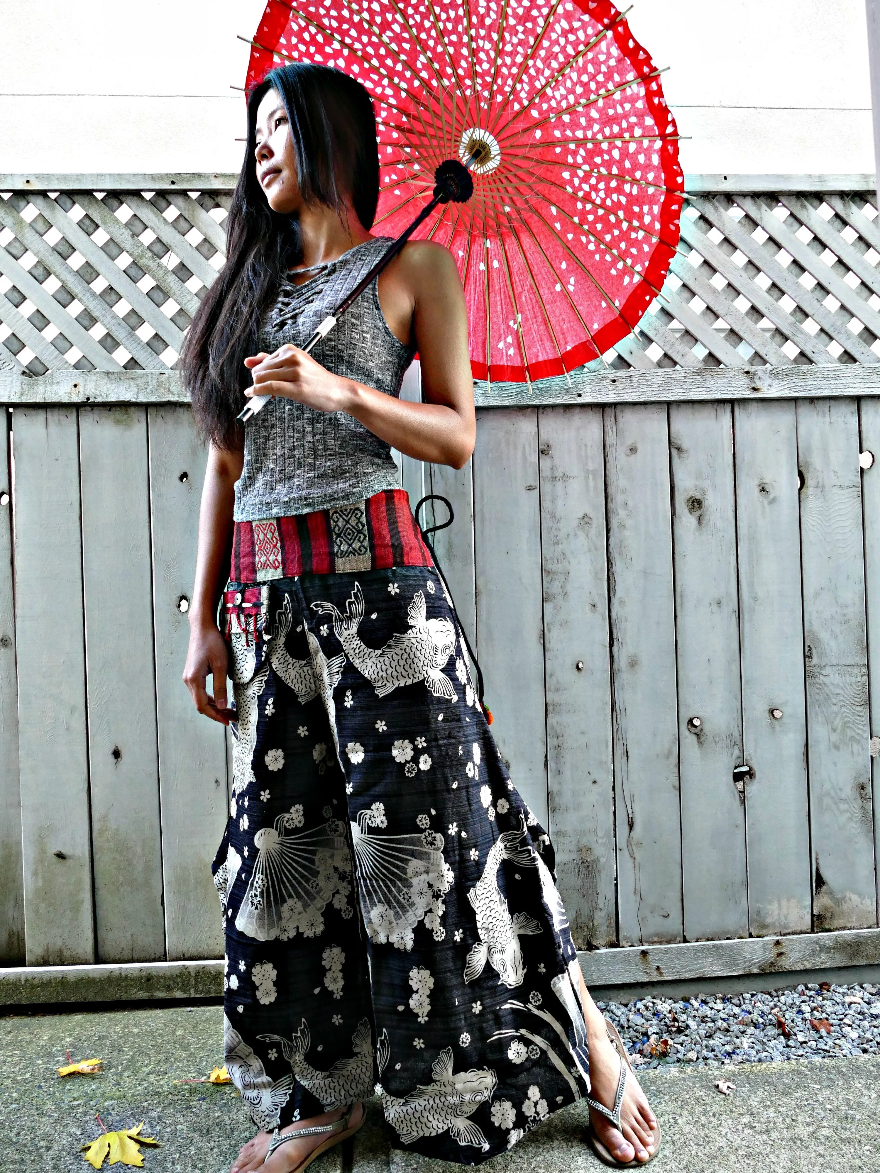 Fan Koi Fish (BLACK NAKA) Wide Leg Pants