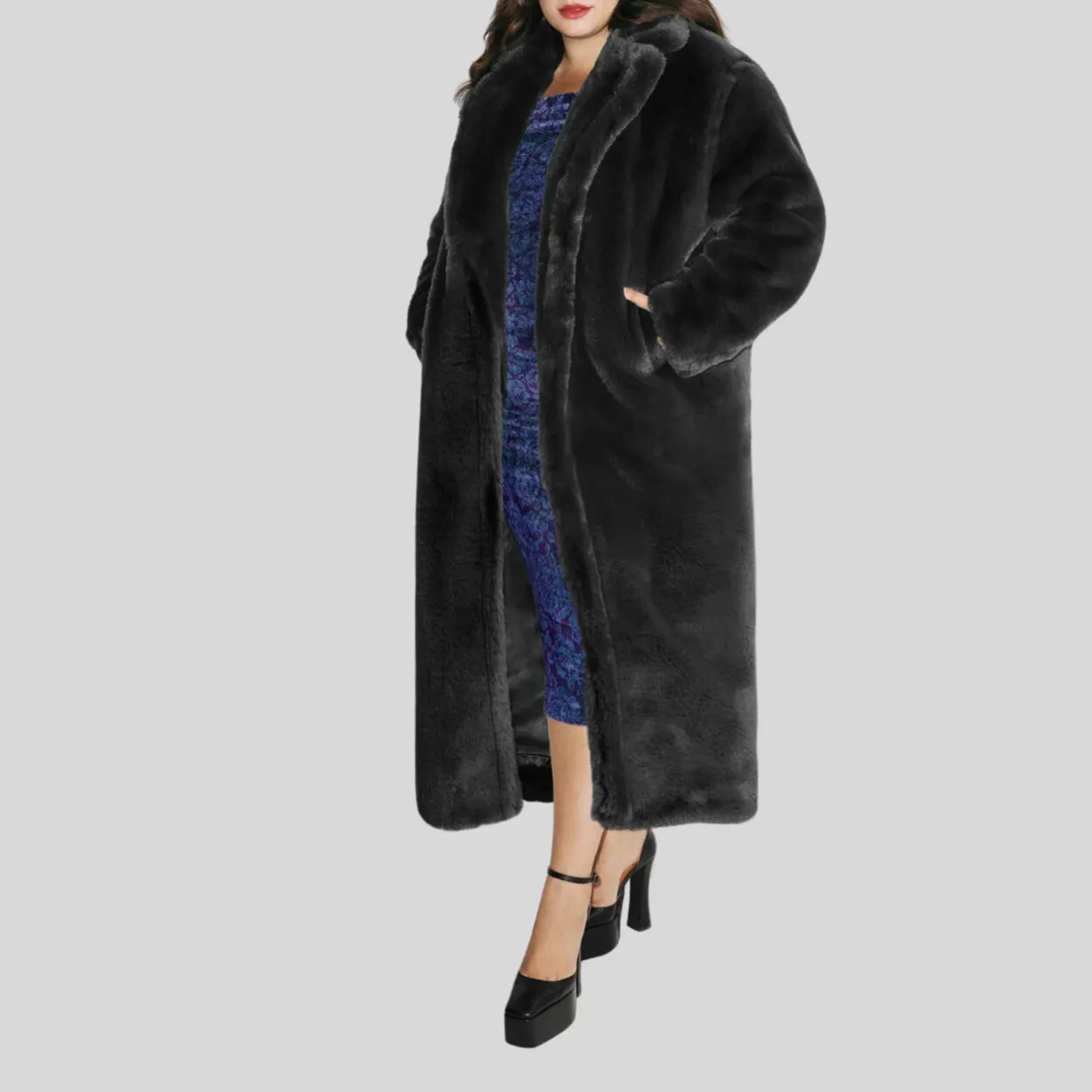 Faux Fur Long Teddy Coat - Black