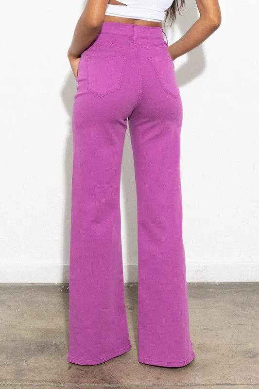 FRONT SLIT WIDE LEG TENCEL PANTS