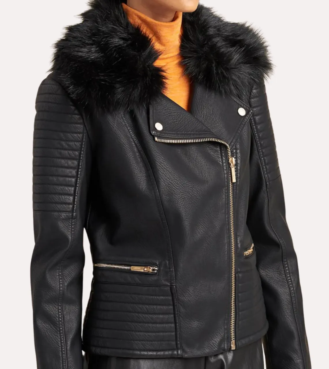 Fur Collar Women's Shearling Leather Jacket