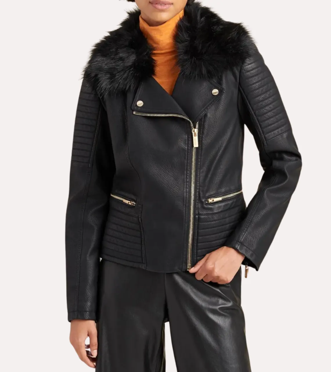 Fur Collar Women's Shearling Leather Jacket