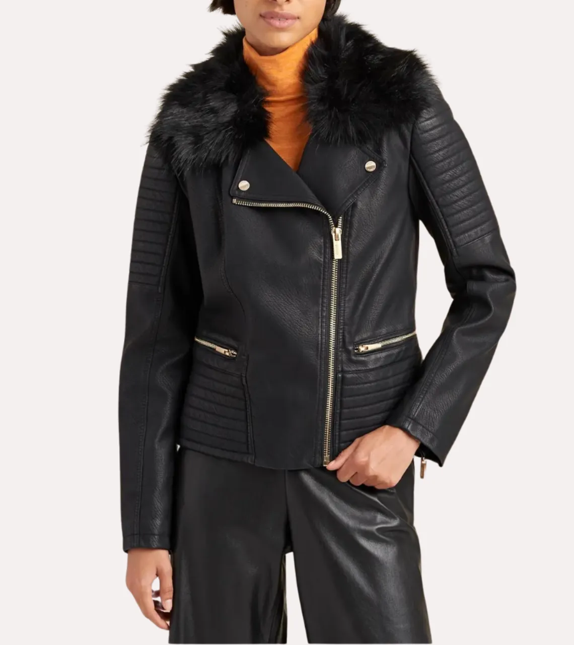 Fur Collar Women's Shearling Leather Jacket