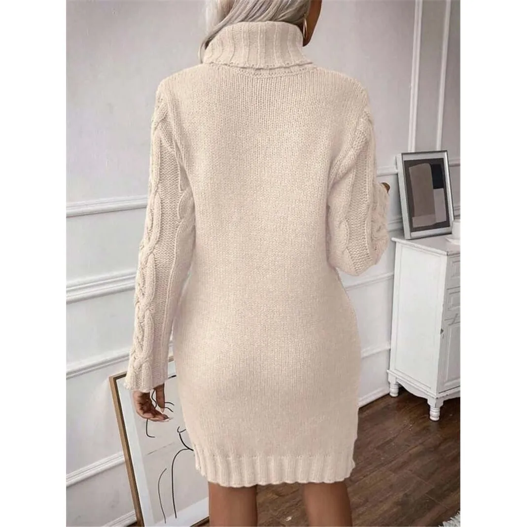 High Collar Slim Knitted Long Sweater dress