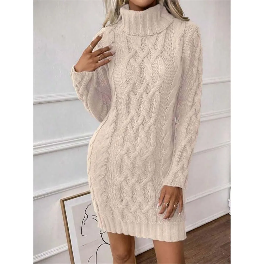 High Collar Slim Knitted Long Sweater dress