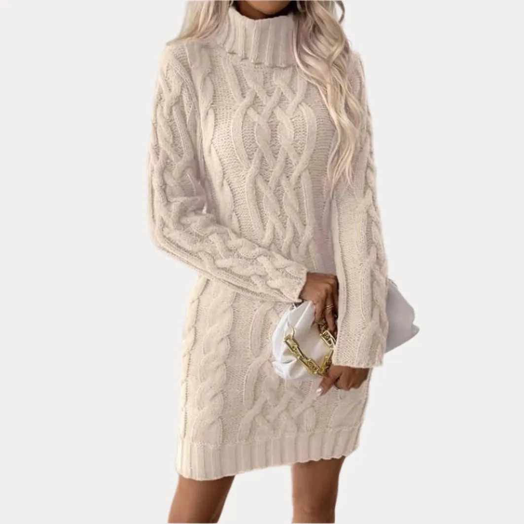 High Collar Slim Knitted Long Sweater dress