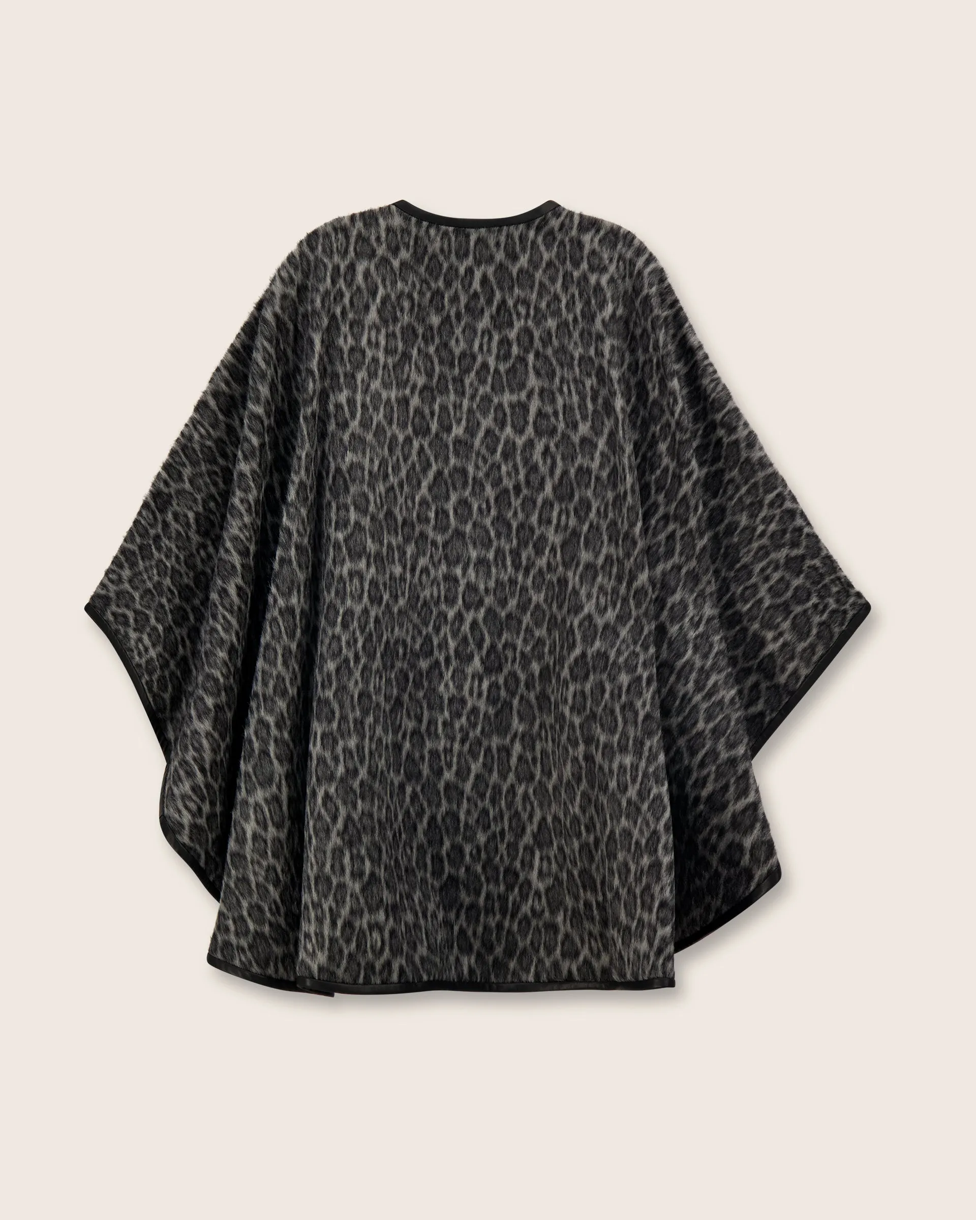 Leopard-Print Cape with Leather Trim