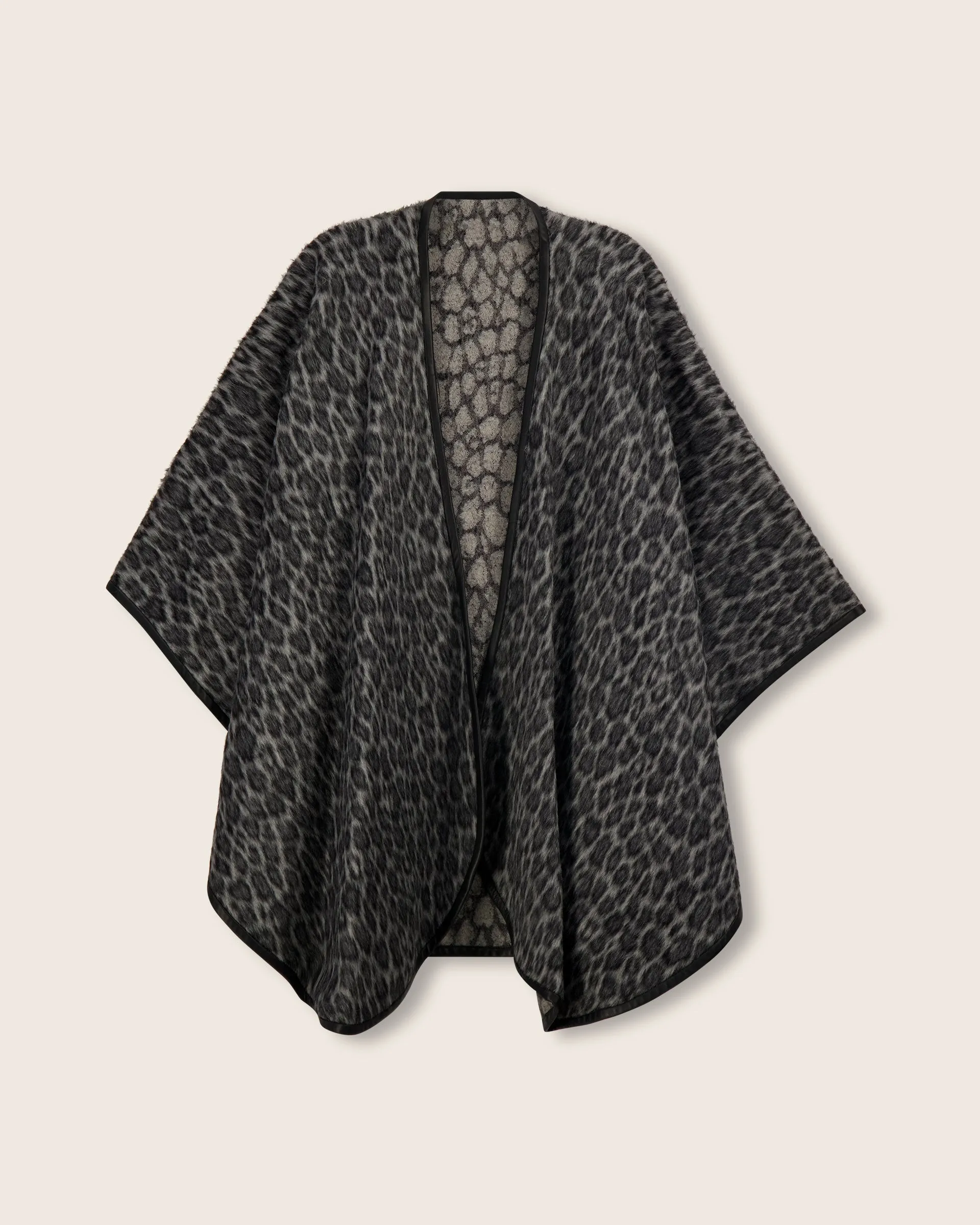 Leopard-Print Cape with Leather Trim