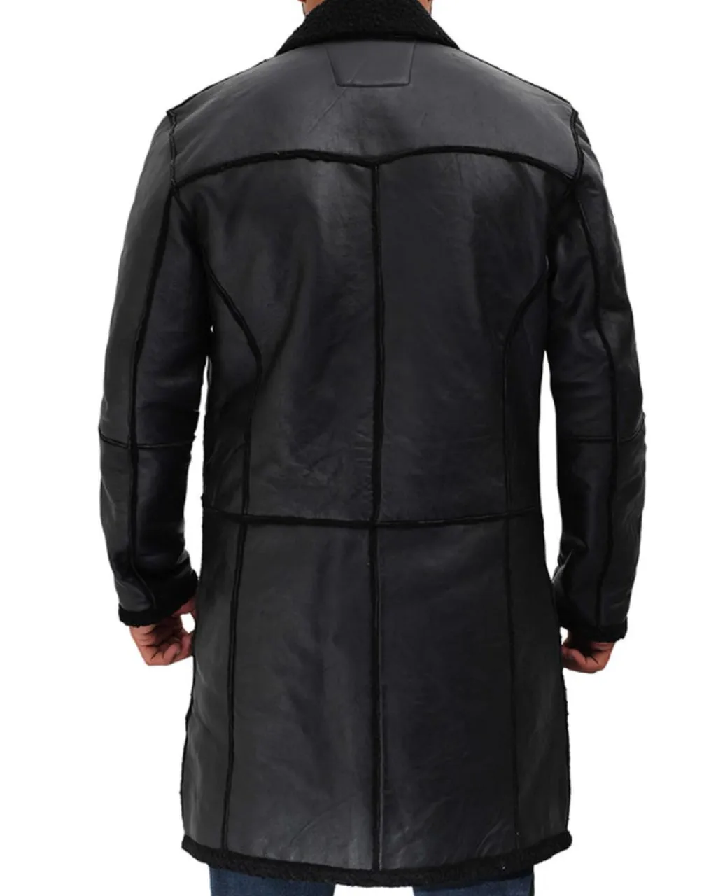 Long Length Black Winter Shearling Genuine Leather Coat With FUR