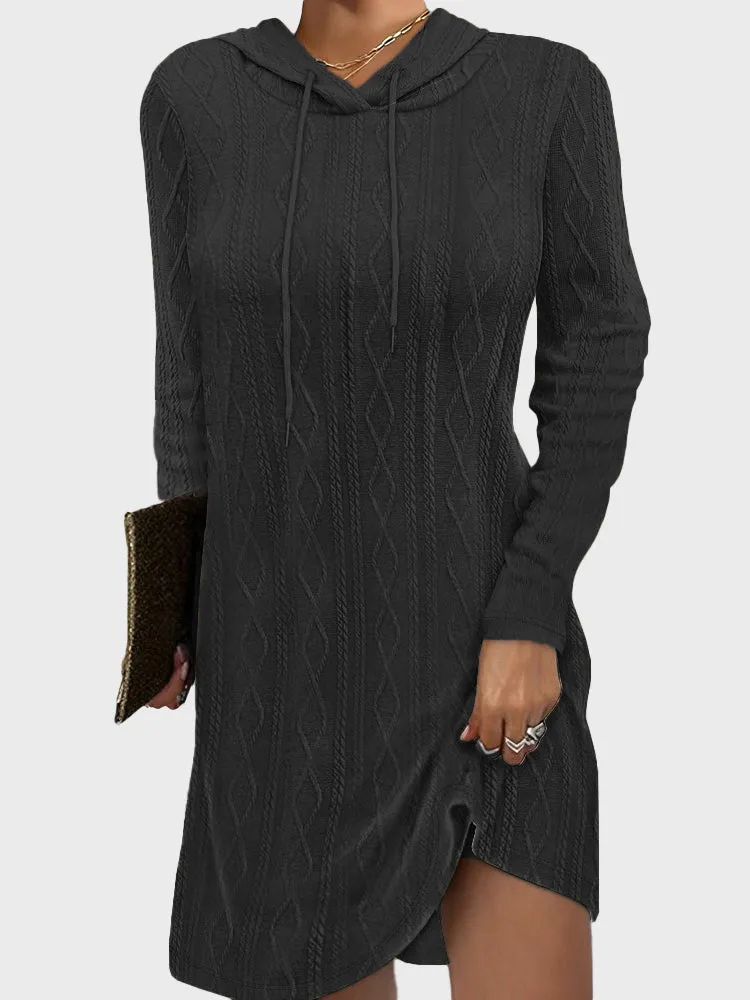 Long Sleeved Hooded Knitted Pullover Dress