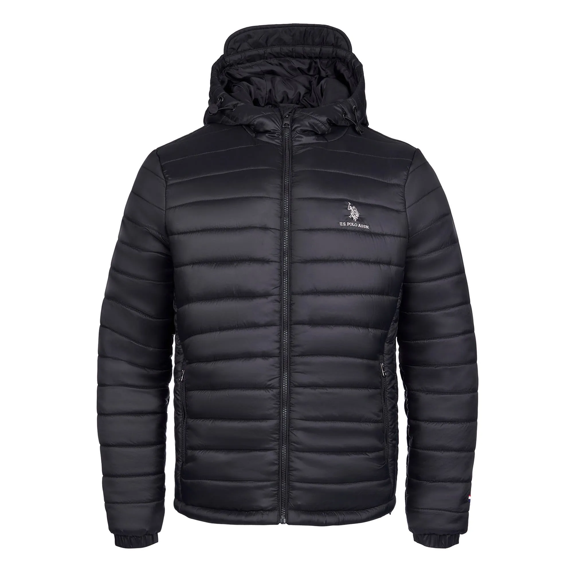 Mens Hooded Quilted Coat in Black Steeple Grey DHM