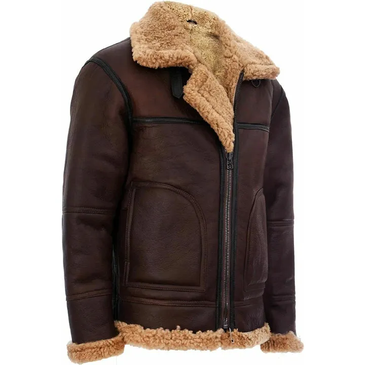 Men's Vintage Brown B3 Aviator Shearling Sheepskin Flying Jacket