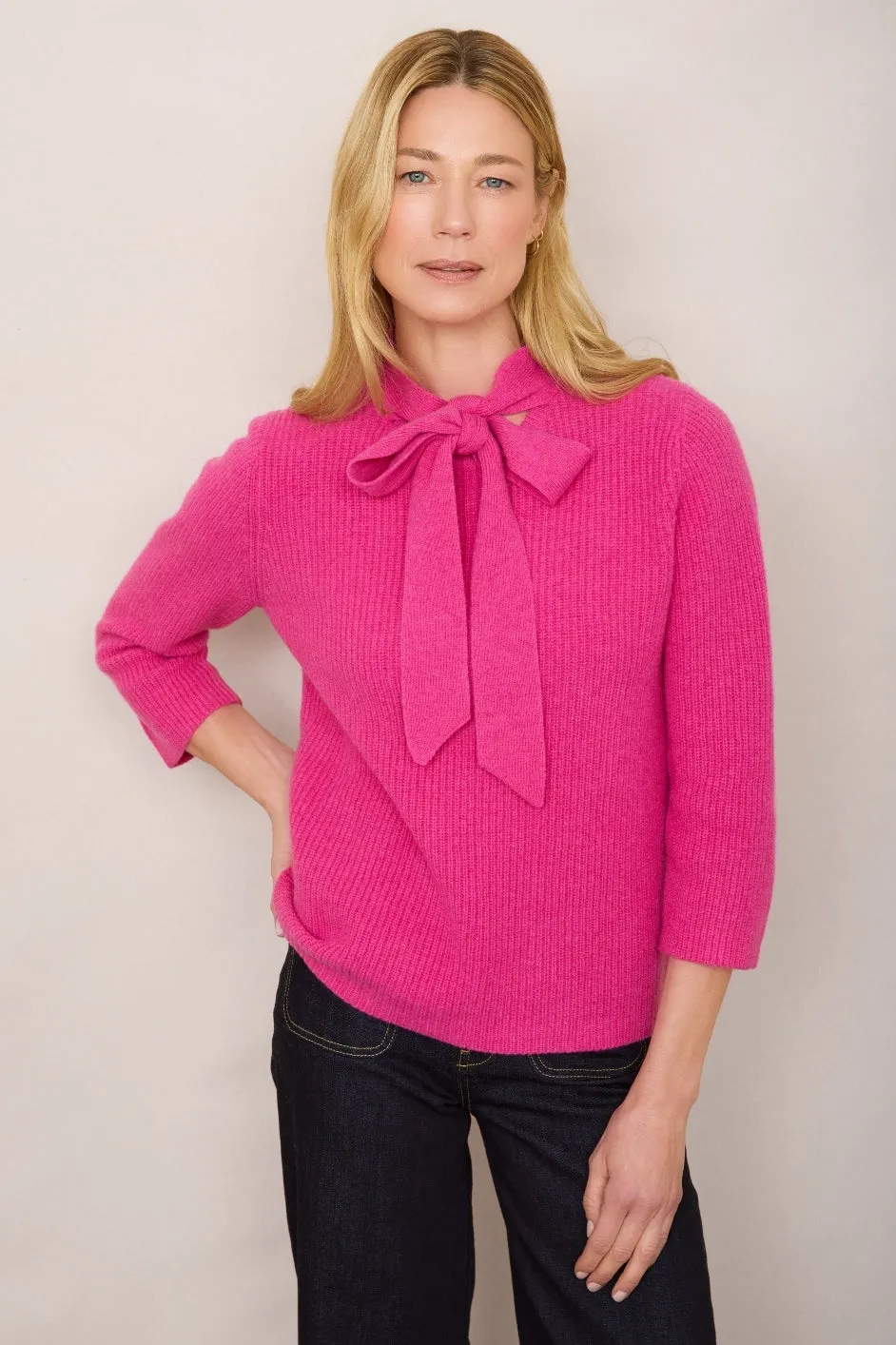 Petra Merino Tie Neck Jumper - Raspberry