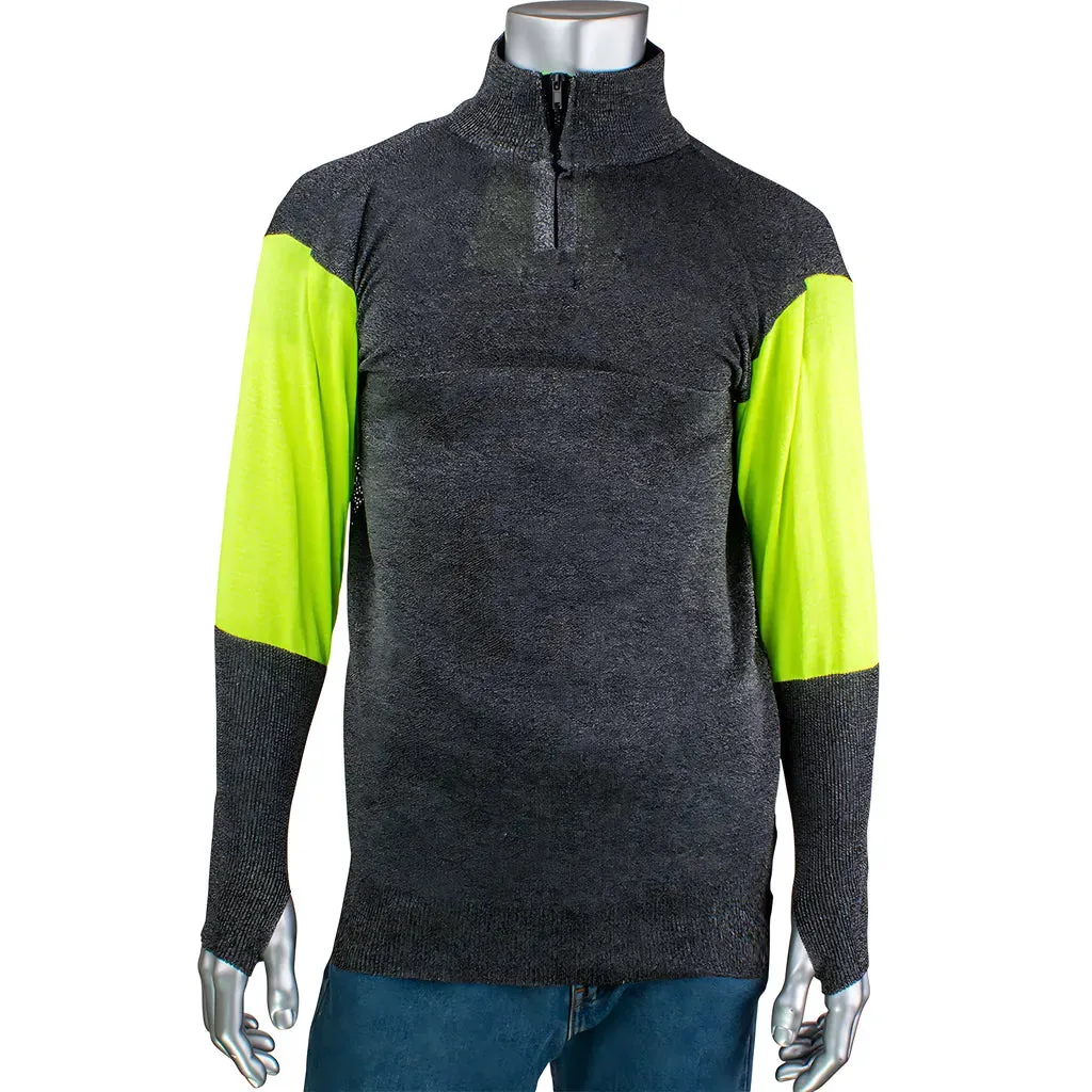 PIP PJG145-3CM-HVB-TH-3XL ATA Blended Cut Resistant 1/4 Zip Pullover with Hi-Vis Sleeves and Thumb Holes