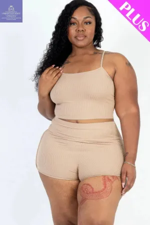 Plus Size Ribbed Cami and Shorts Set