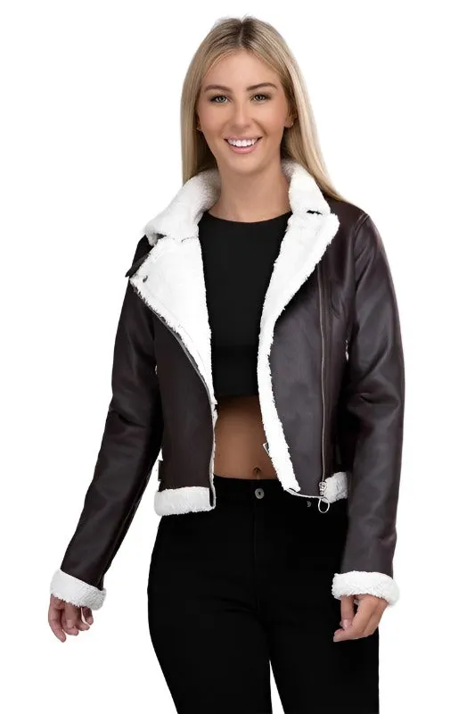 Plush Teddy Trimmed Pu Jacket