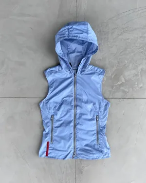 PRADA SS1999 BABY BLUE NYLON HOODED TOP - S/M