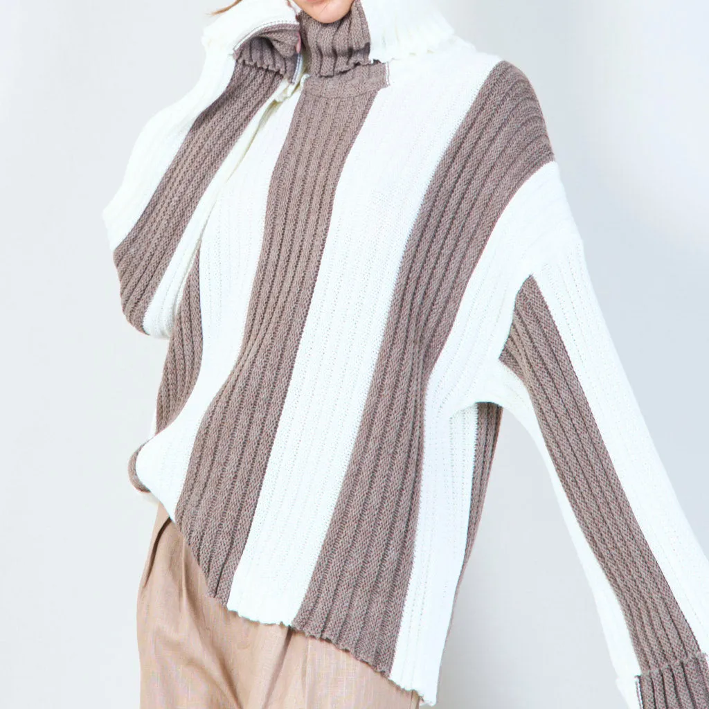 Ribbed turtleneck sweater with contrasting stripes wholesale